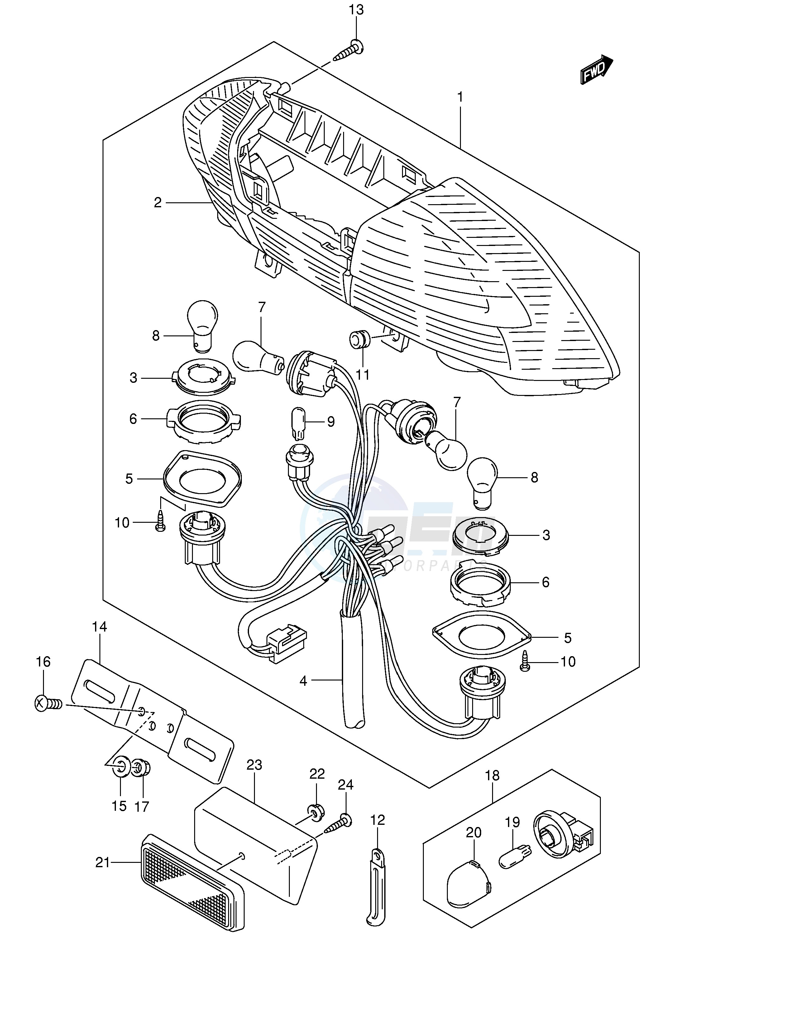 REAR COMBINATION LAMP (MODEL K3 E38) blueprint