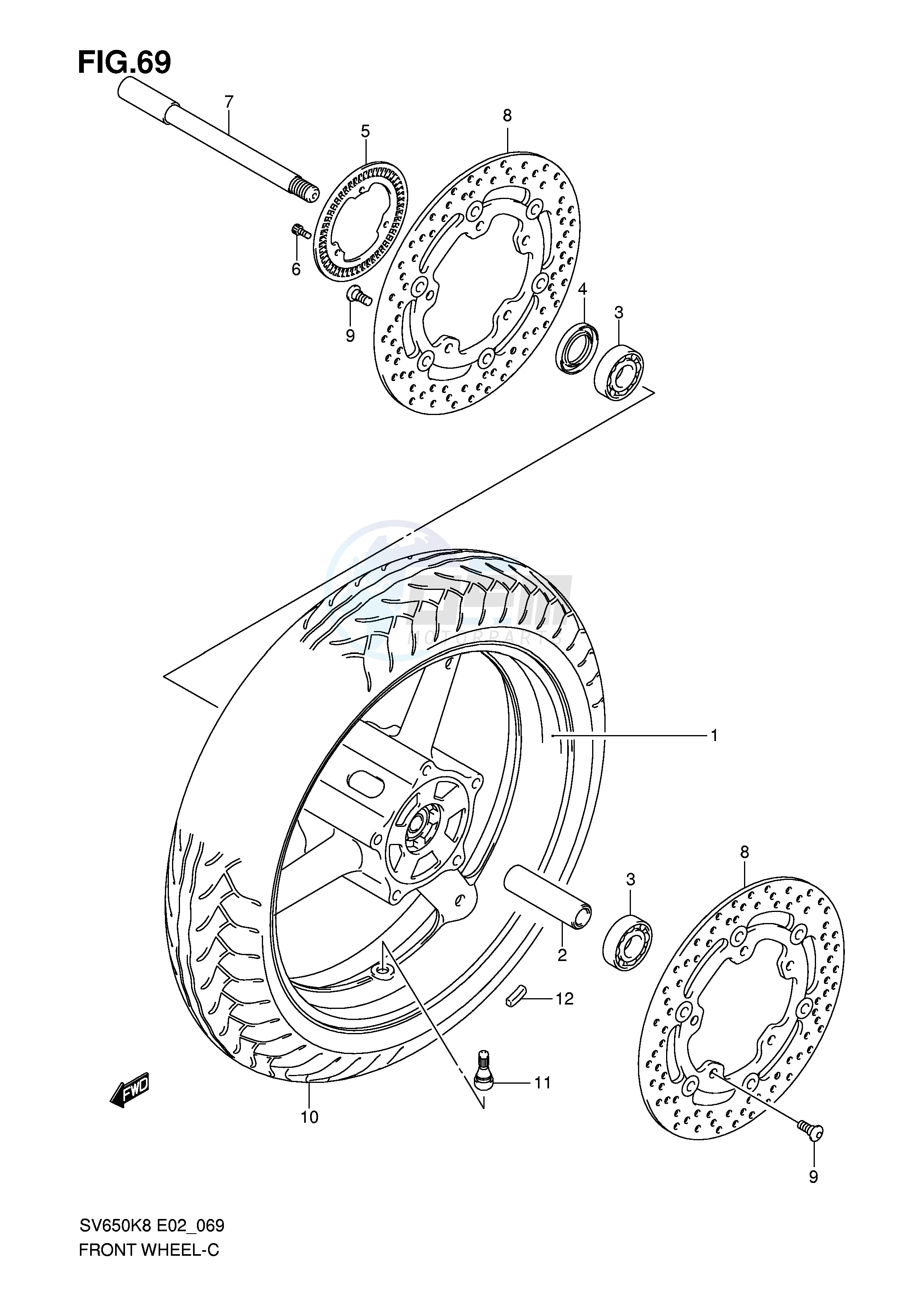 FRONT WHEEL (SEE NOTE) blueprint
