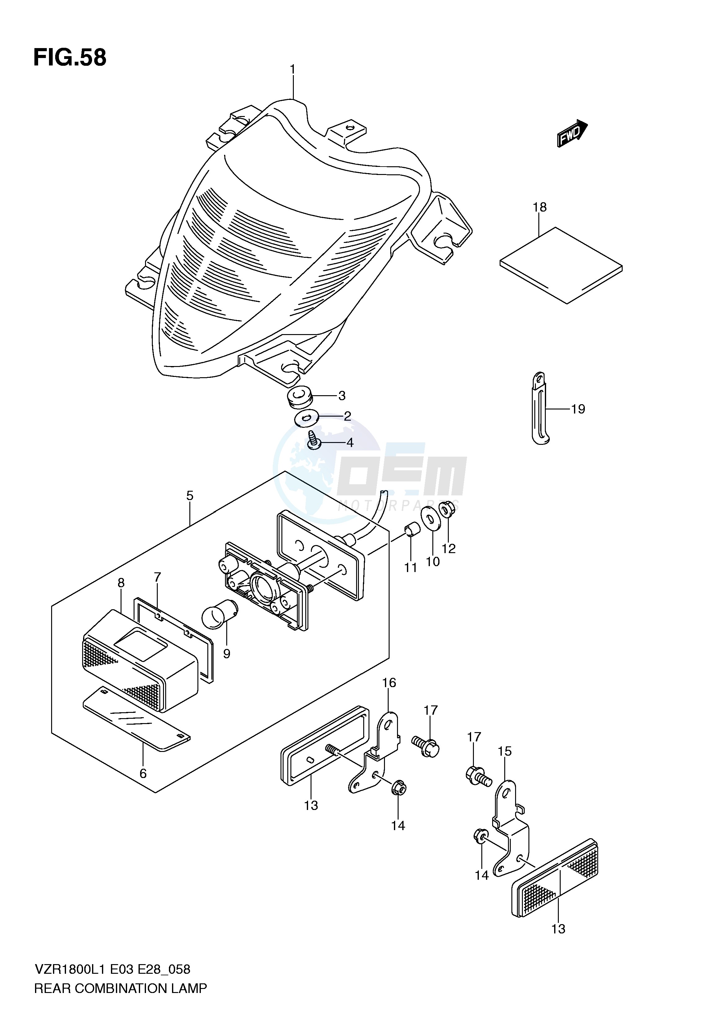 REAR COMBINATION LAMP (VZR1800ZL1 E28) blueprint