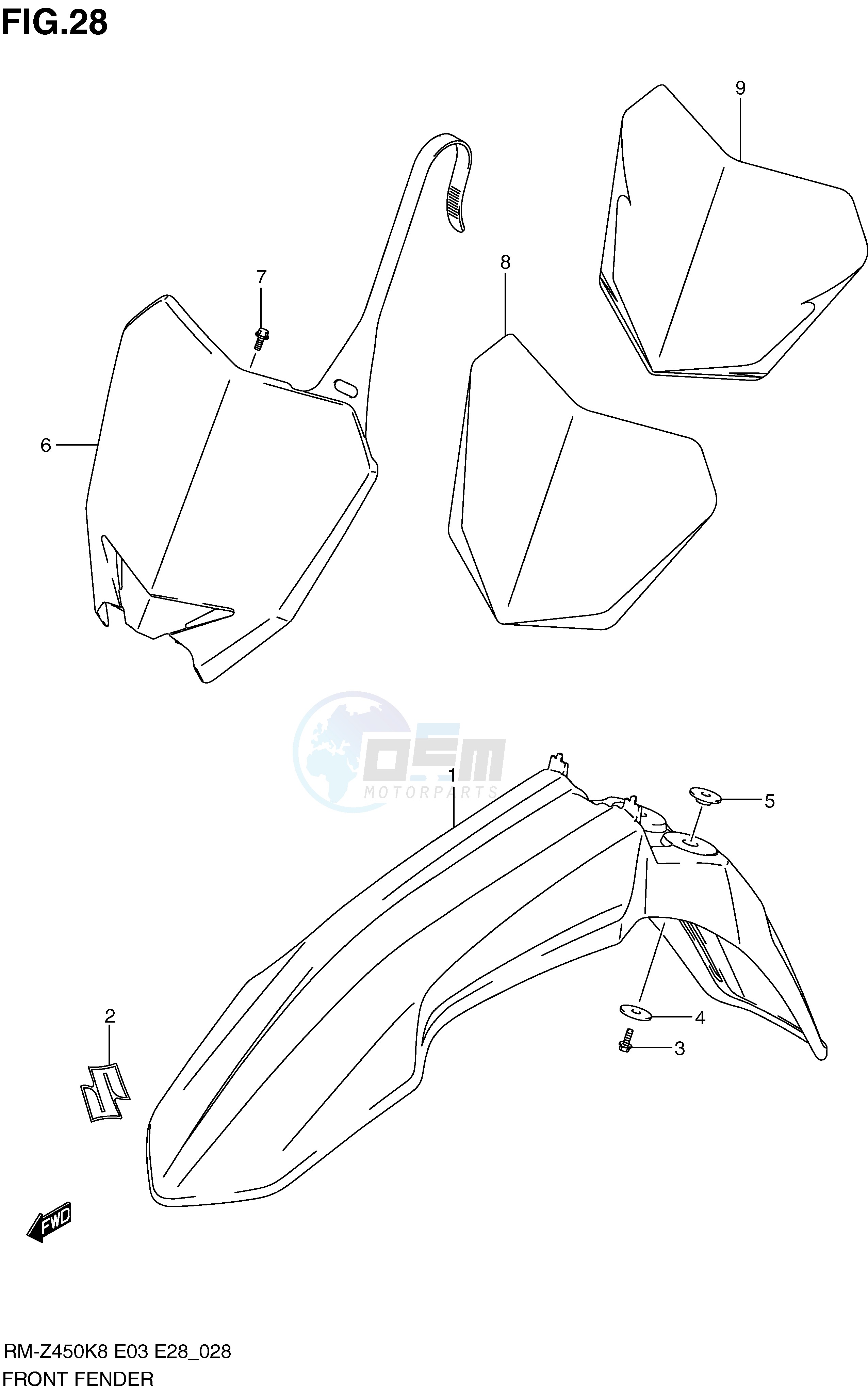 FRONT FENDER (RM-Z450K8 K9 L0) blueprint
