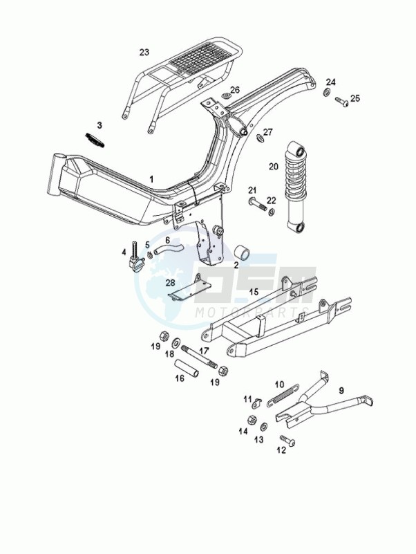 Frame-rear fork-central stand blueprint