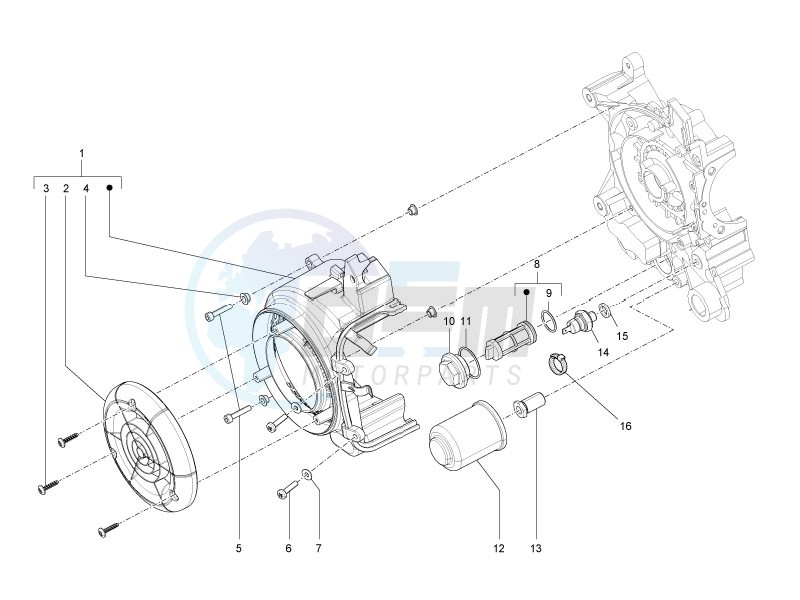 Flywheel magneto cover - Oil filter blueprint