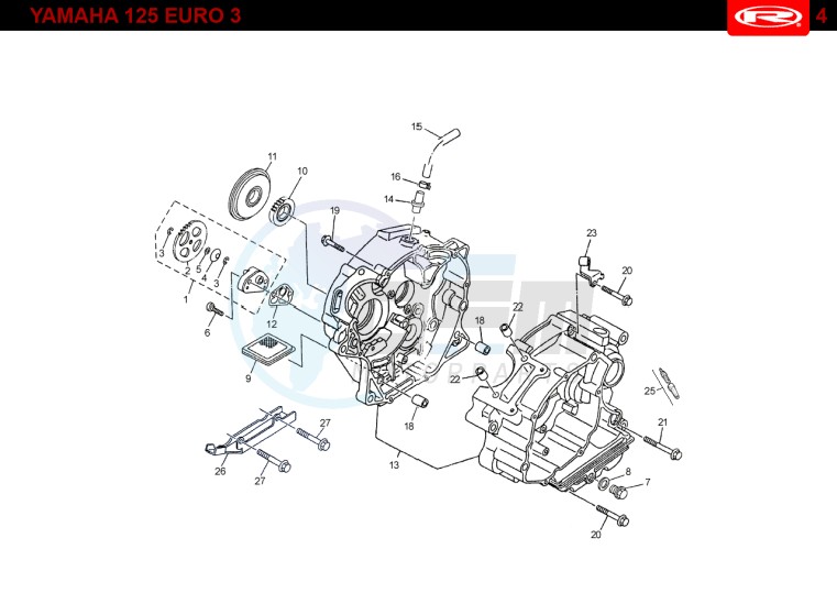 CRANKCASE  Yamaha 125 EURO-3 blueprint