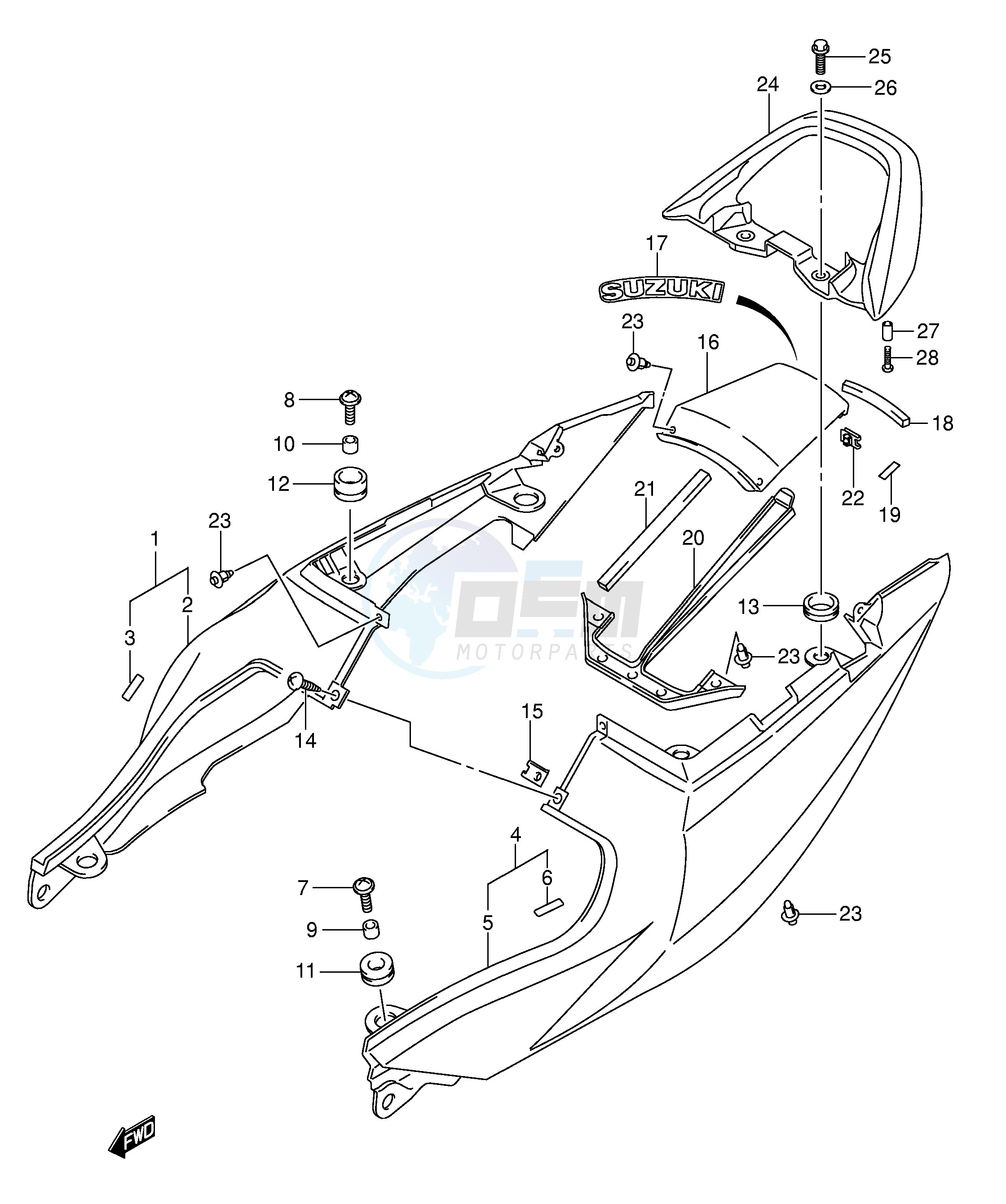 SEAT TAIL COVER (SV1000SK3 S1K3 S2K3) blueprint