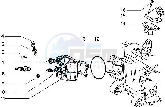 Cylinder head - Induction pipe (Vehicle with rear hub brake) blueprint