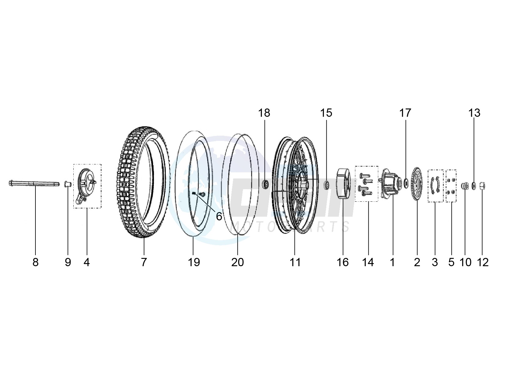 Rear wheel with spokes blueprint