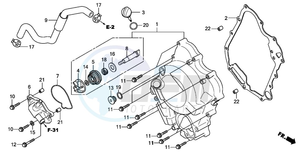 RIGHT CRANKCASE COVER/ WATER PUMP blueprint