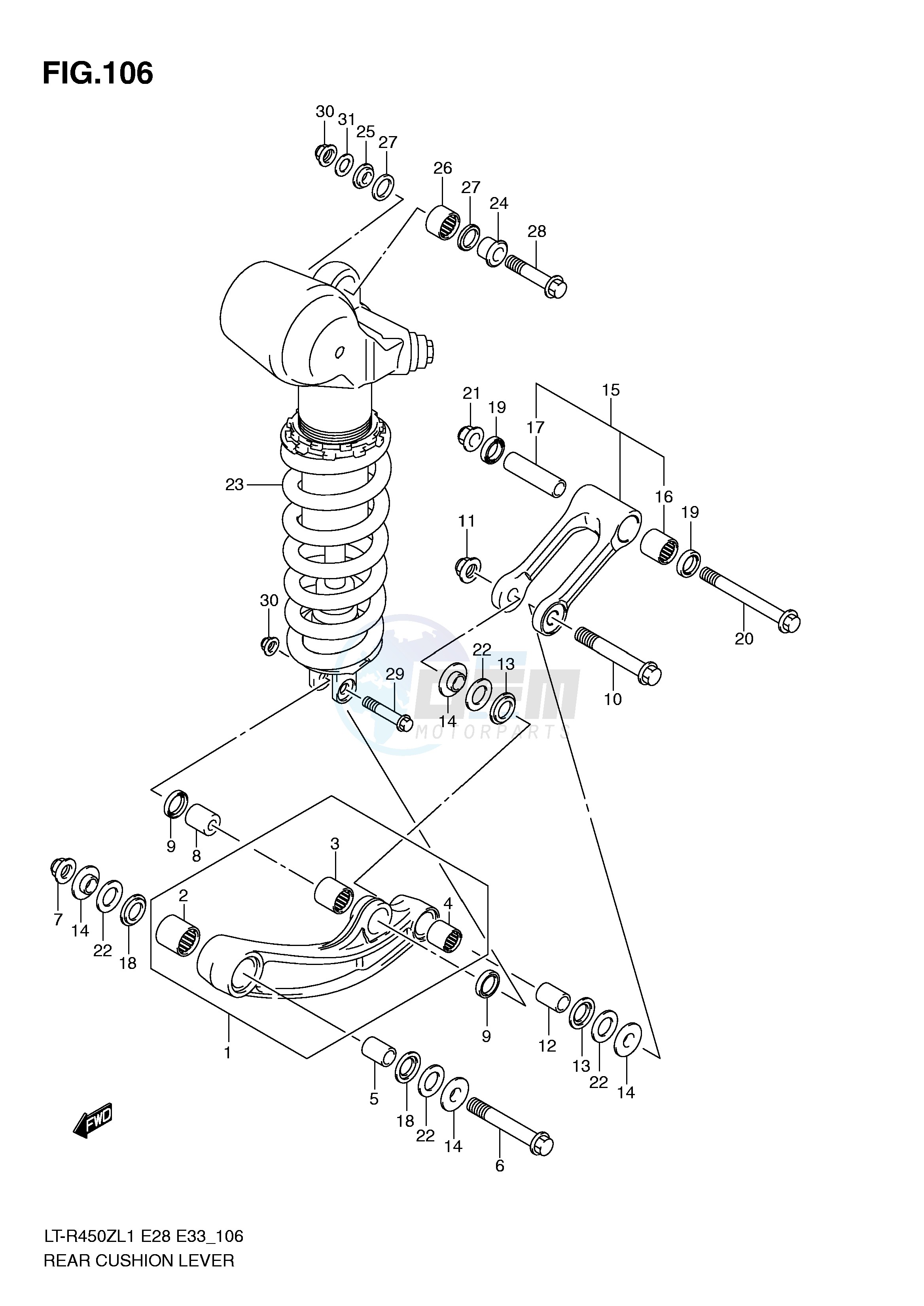 REAR CUSHION LEVER (LT-R450L1 E33) blueprint