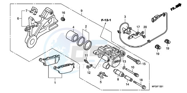 REAR BRAKE CALIPER (CB600FA/FA3) blueprint