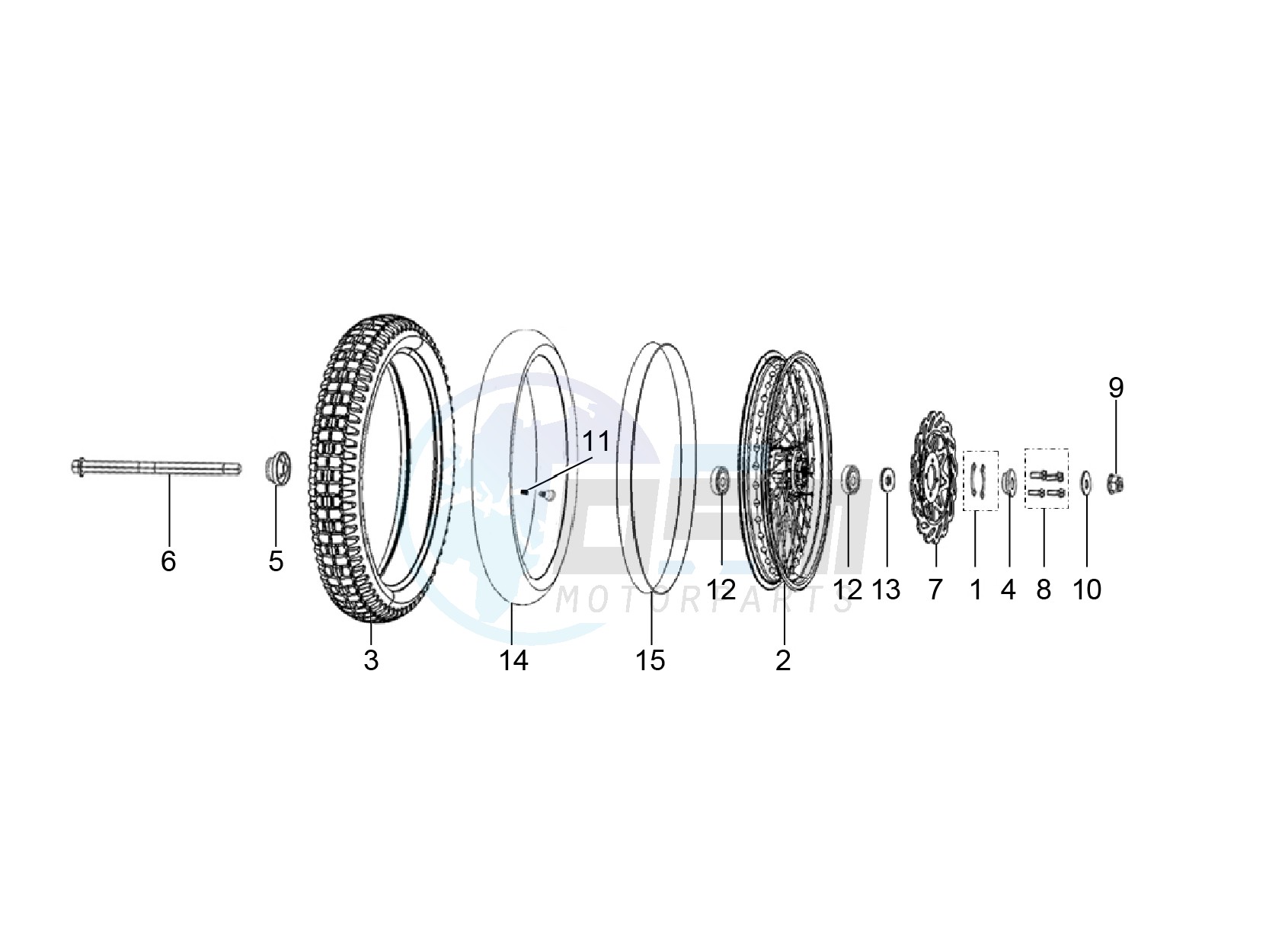 Front wheel with spokes blueprint