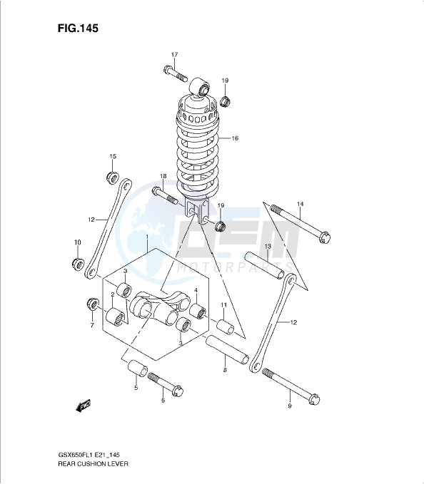 REAR CUSHION LEVER (GSX650FUAL1 E21) blueprint
