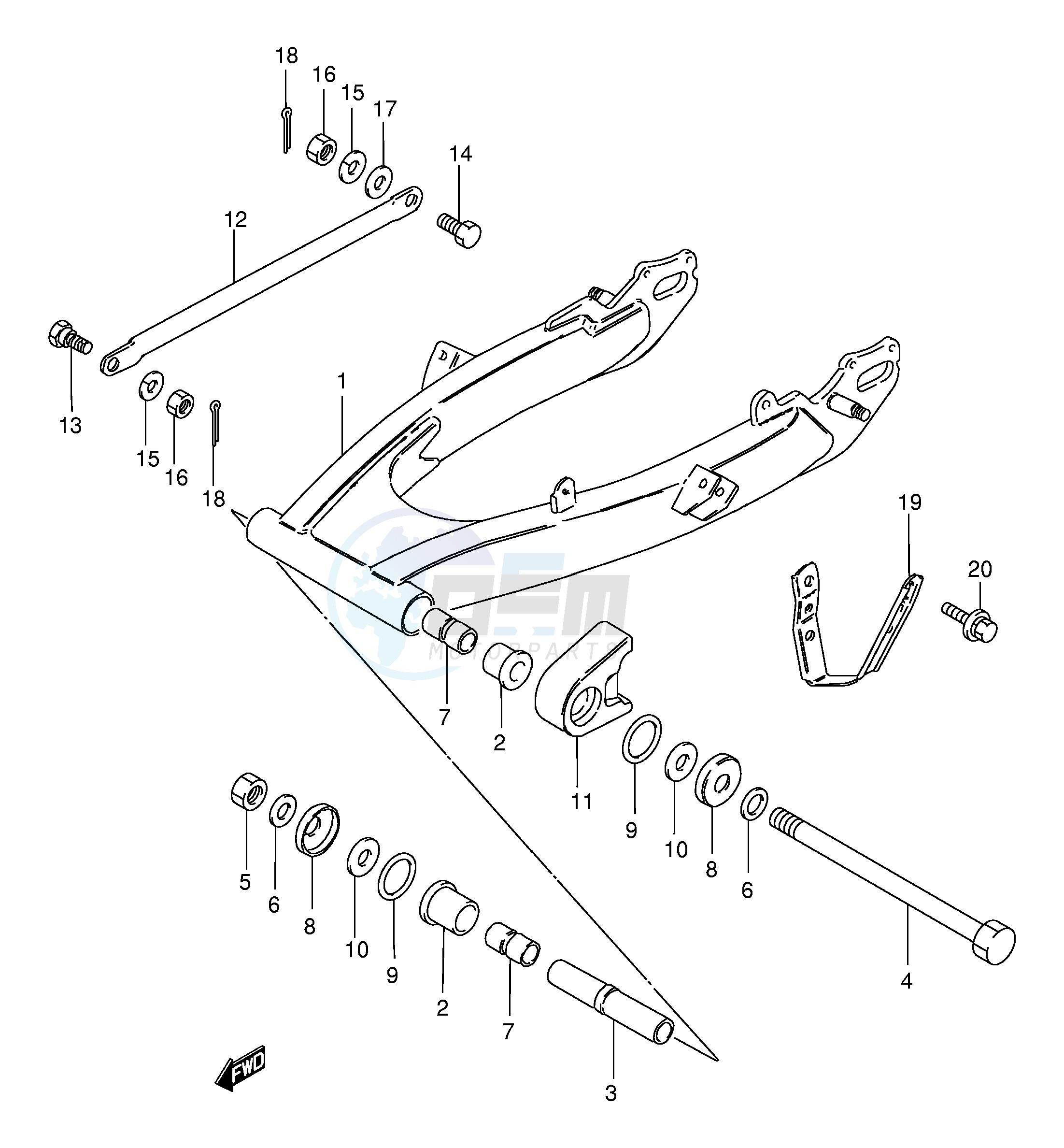 REAR SWINGING ARM (MODEL K1 E71) blueprint