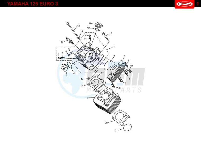 CYLINDER HEAD - CYLINDER  Yamaha 125 EURO-3 blueprint