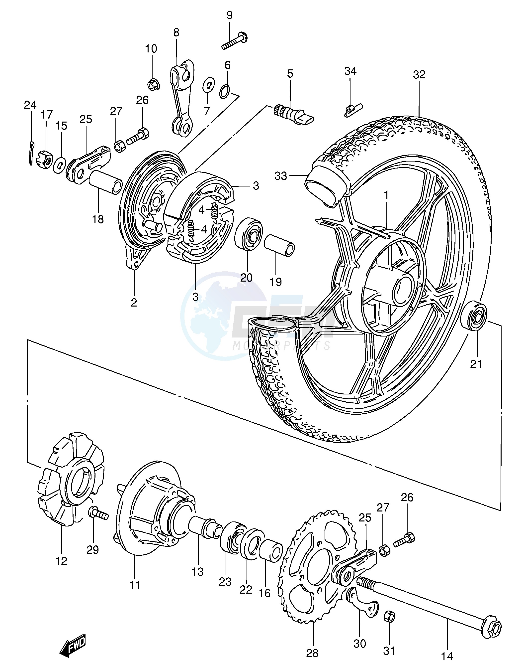 REAR WHEEL (SEE NOTE) image