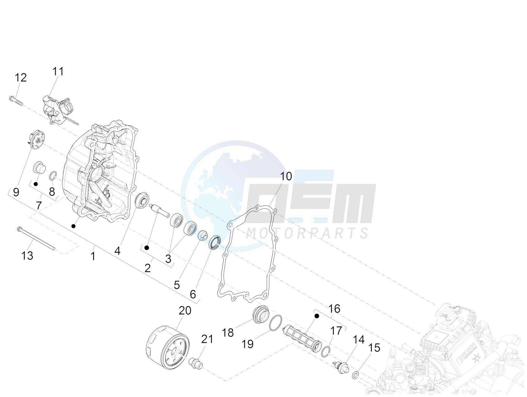 Flywheel magneto cover - Oil filter blueprint