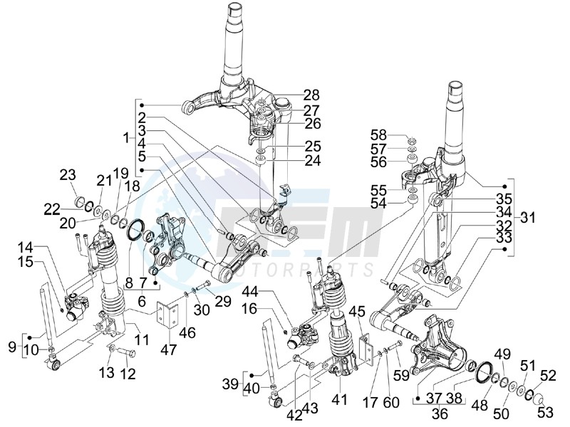 Front suspension - Shock absorbers blueprint