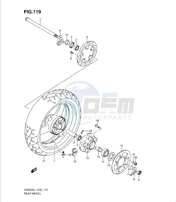 REAR WHEEL (SV650SL1 E24) image