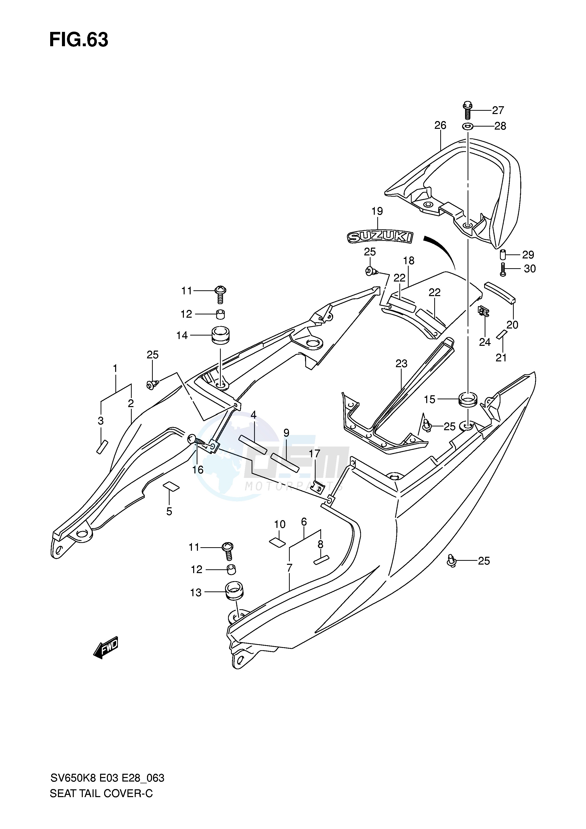 SEAT TAIL COVER (SV650SK8 SAK8) blueprint