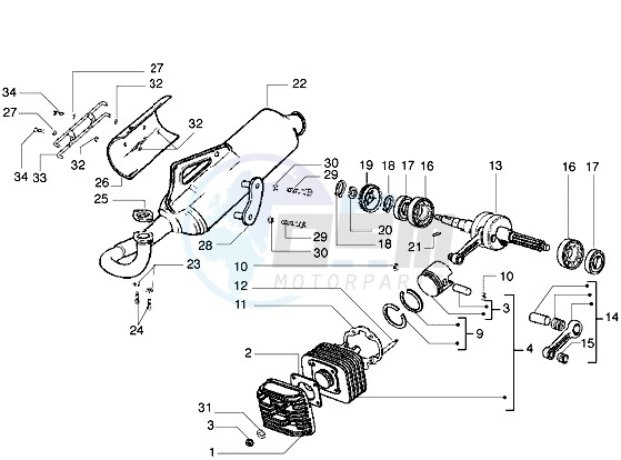 Crankshaft-cylinder-head-silencer blueprint
