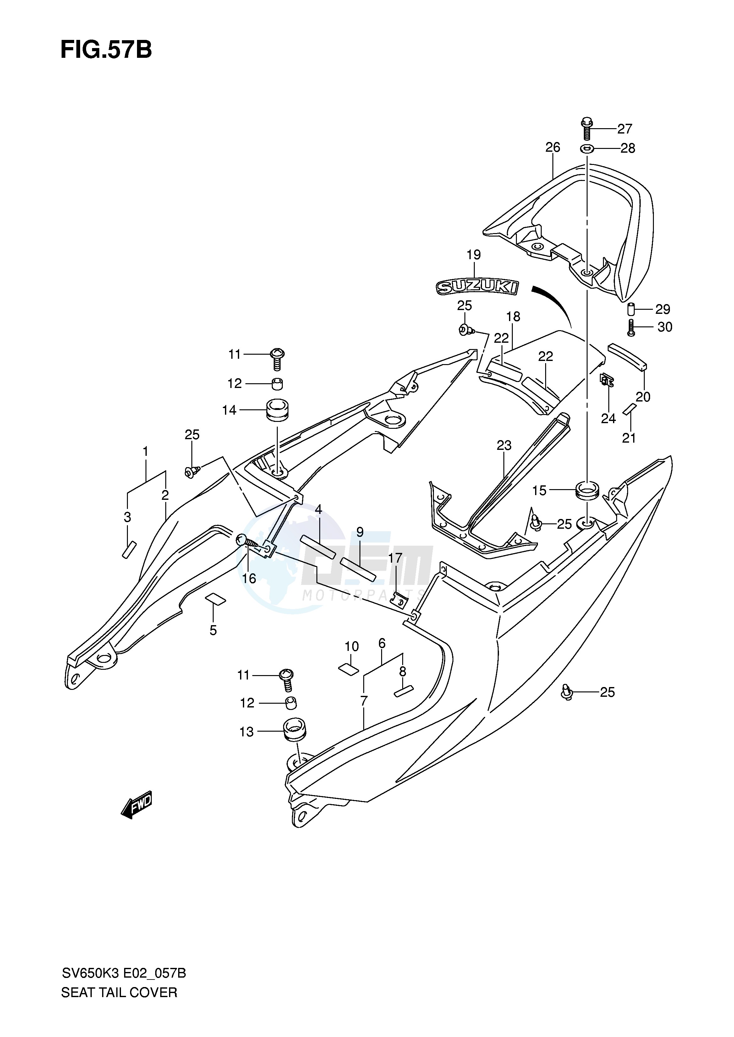 SEAT TAIL COVER (SV650SK4 SUK4) blueprint