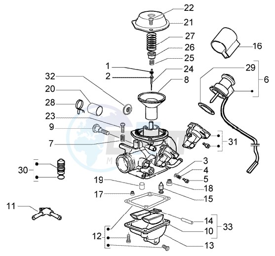 Carburettor component parts blueprint