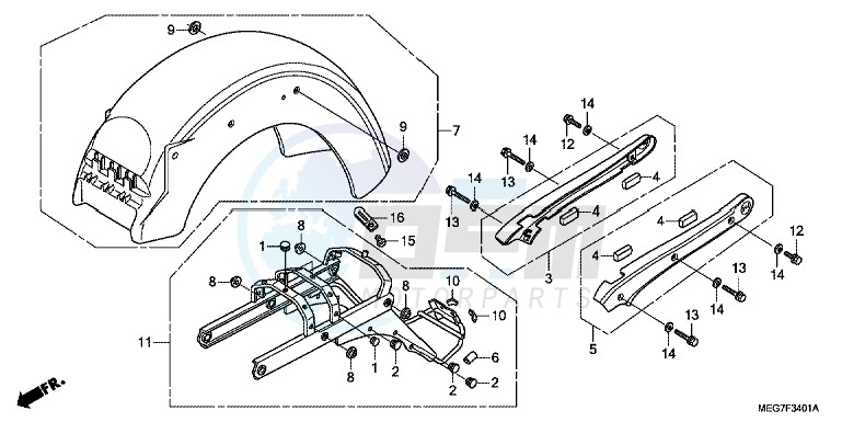 REAR FENDER (VT750CS/ C/ CA) blueprint