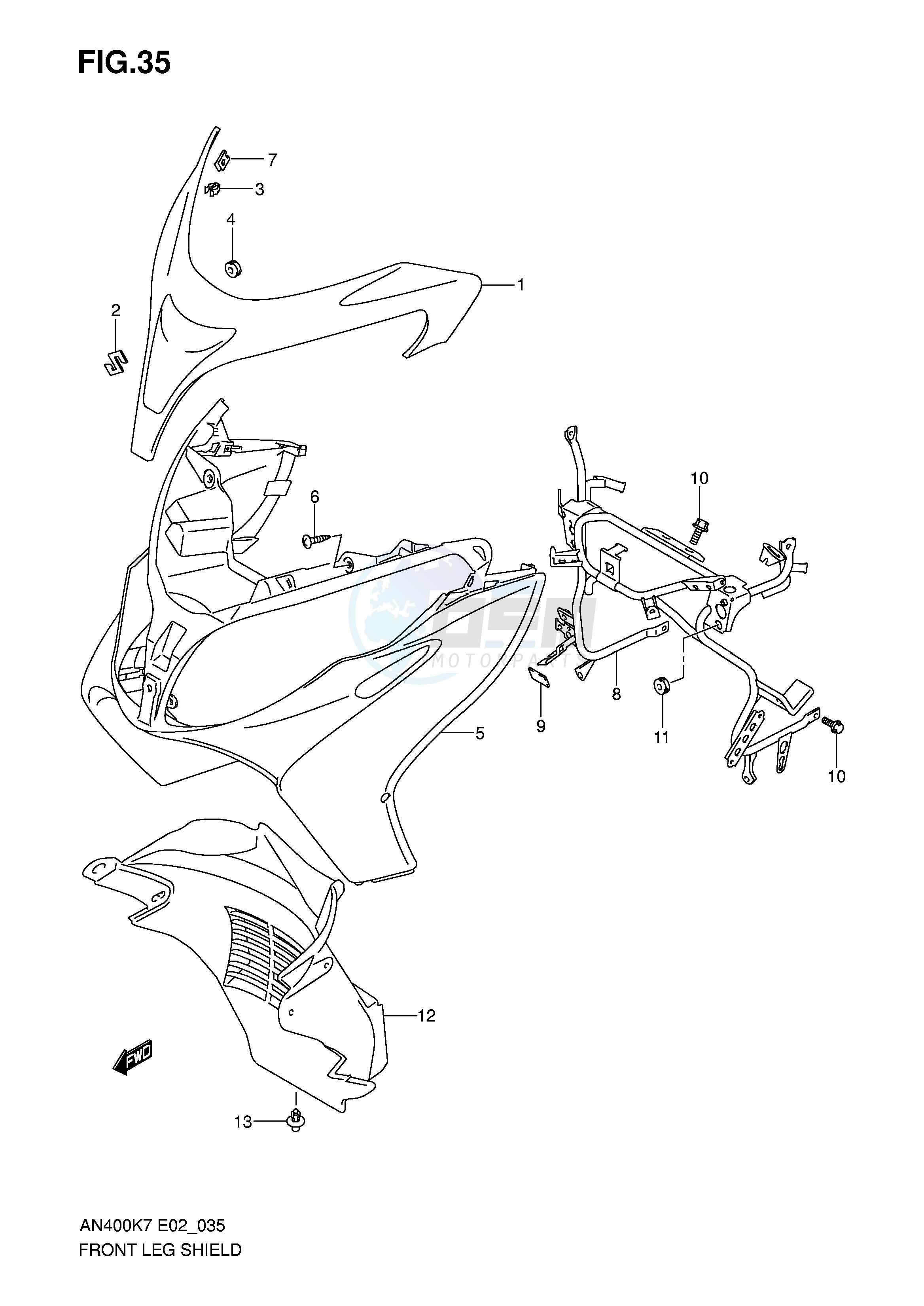 FRONT LEG SHIELD (MODEL K7 K8) blueprint