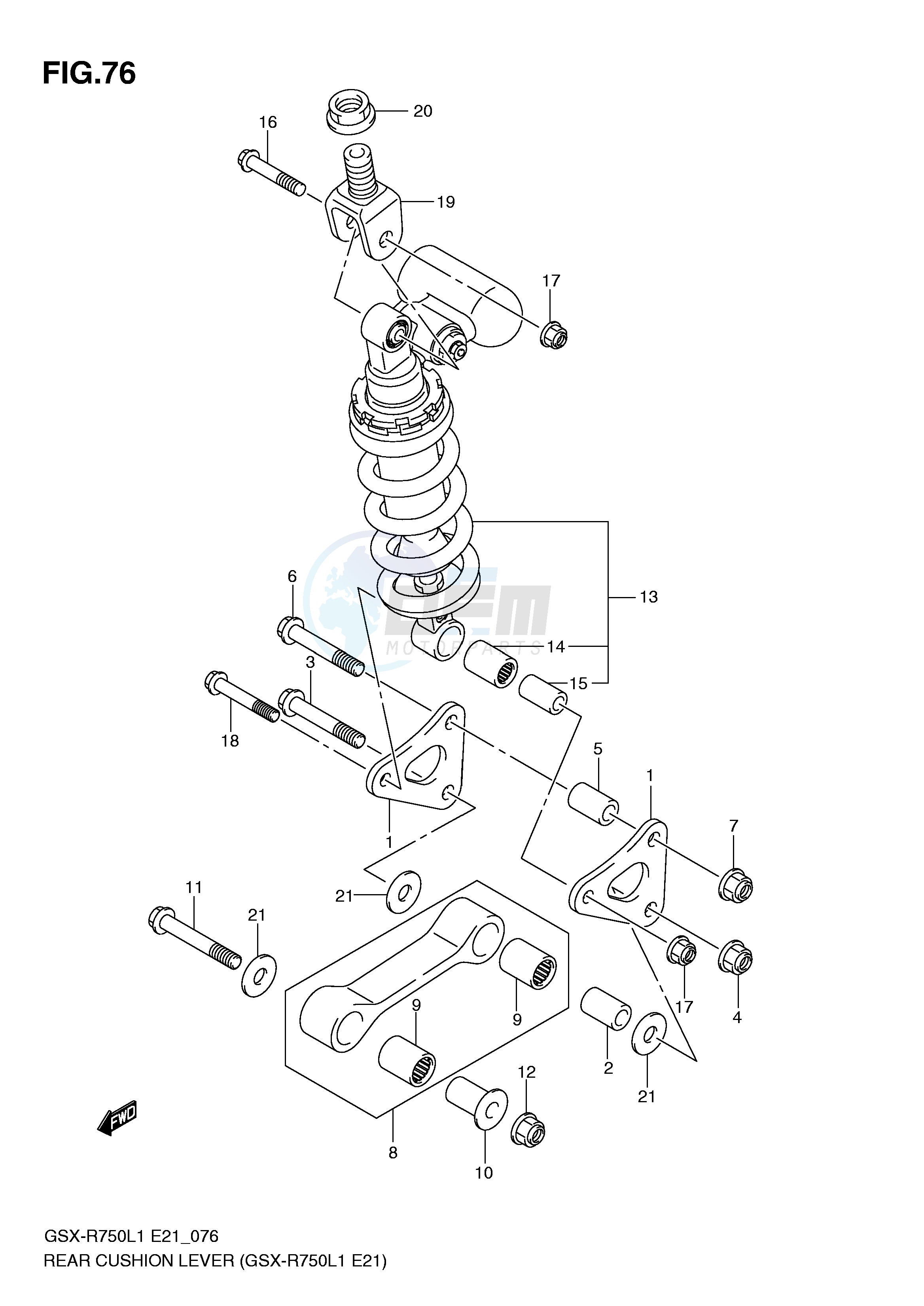 REAR CUSHION LEVER (GSX-R750L1 E21) blueprint