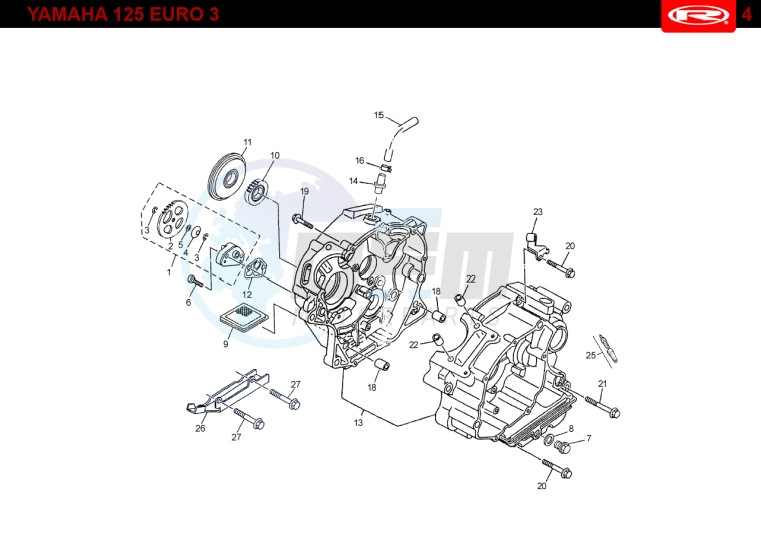 CRANKCASE  Yamaha 125 EURO-3 blueprint
