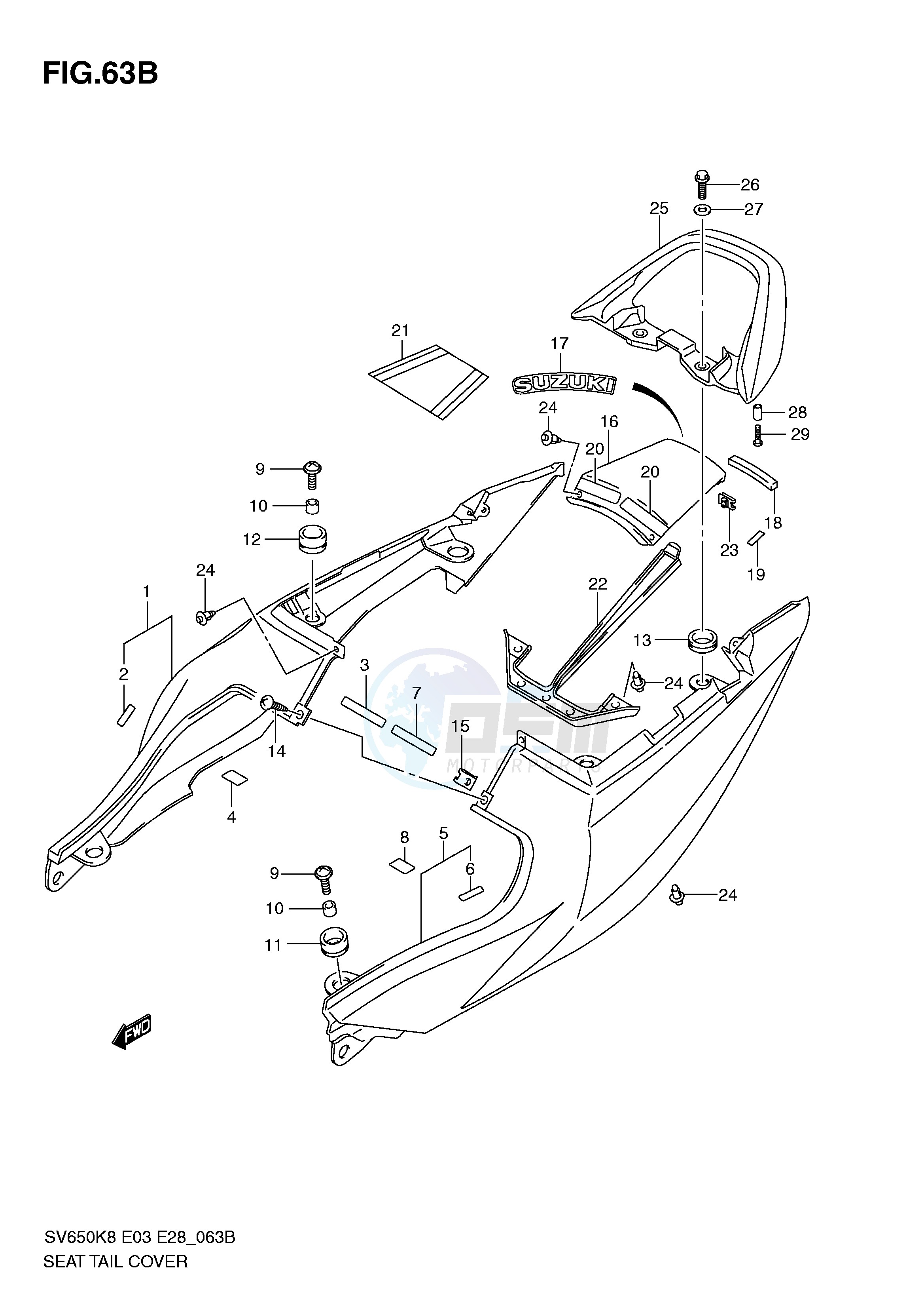 SEAT TAIL COVER (SV650SL0 SAL0) blueprint