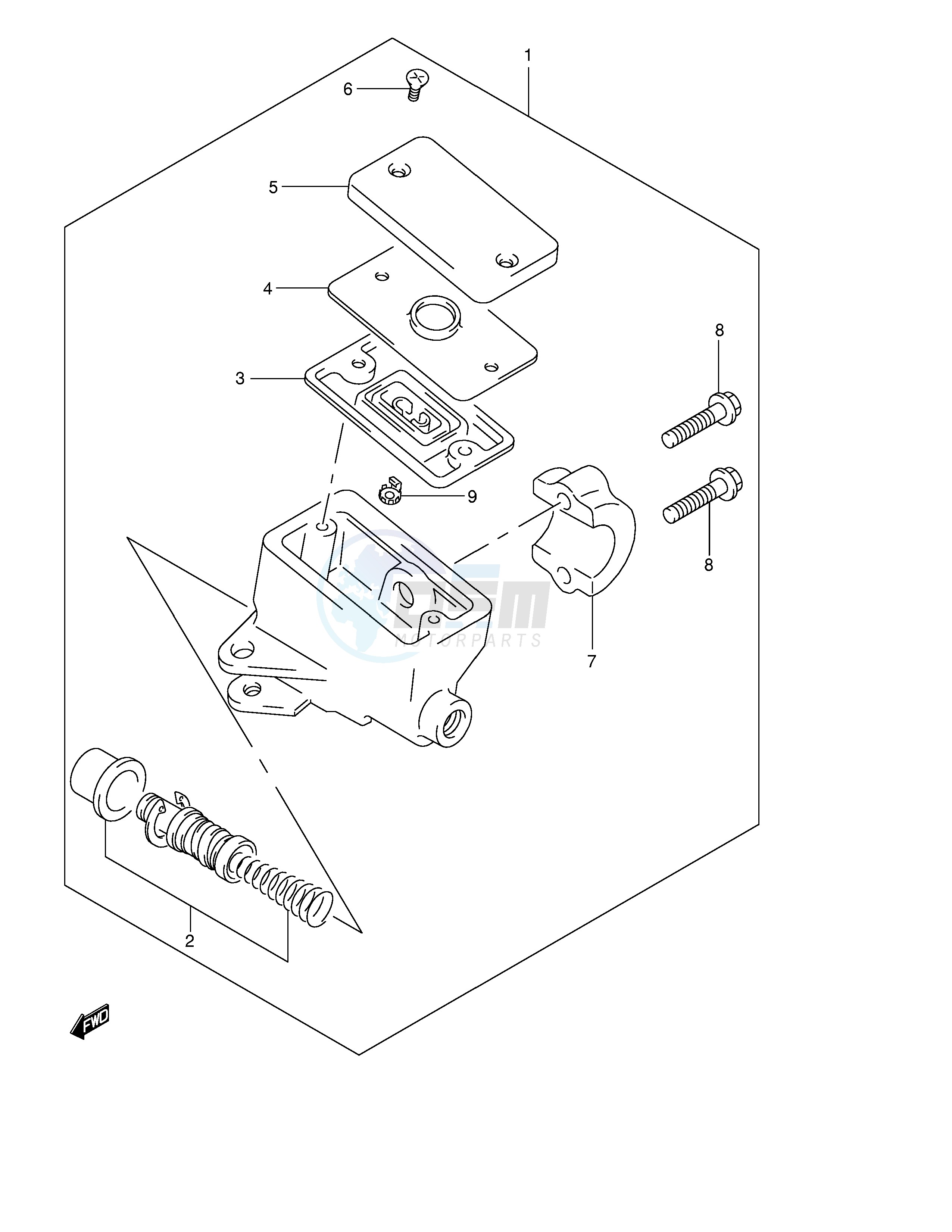 FRONT MASTER CYLINDER (SEE NOTE) blueprint