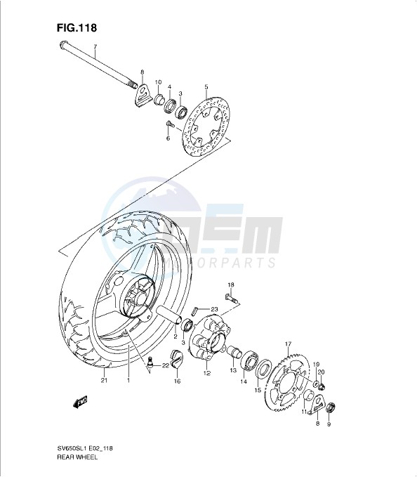 REAR WHEEL (SV650SL1 E2) image