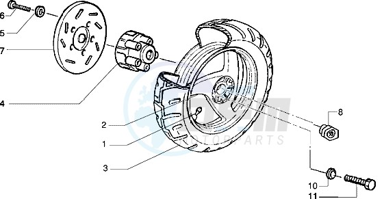 Rear wheel (Vehicle with rear hub brake) blueprint