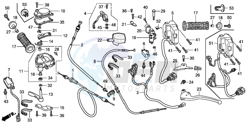 HANDLE LEVER/SWITCH/CABLE (TRX500FA5/6/7/8) blueprint