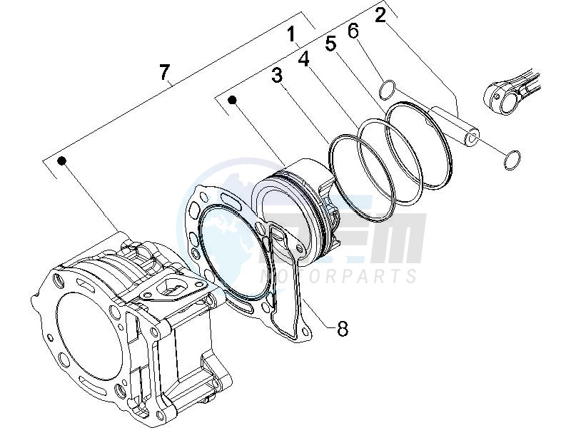 Cylinder - Piston - Wrist pin unit blueprint
