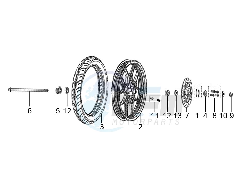 Front wheel made of alloy blueprint