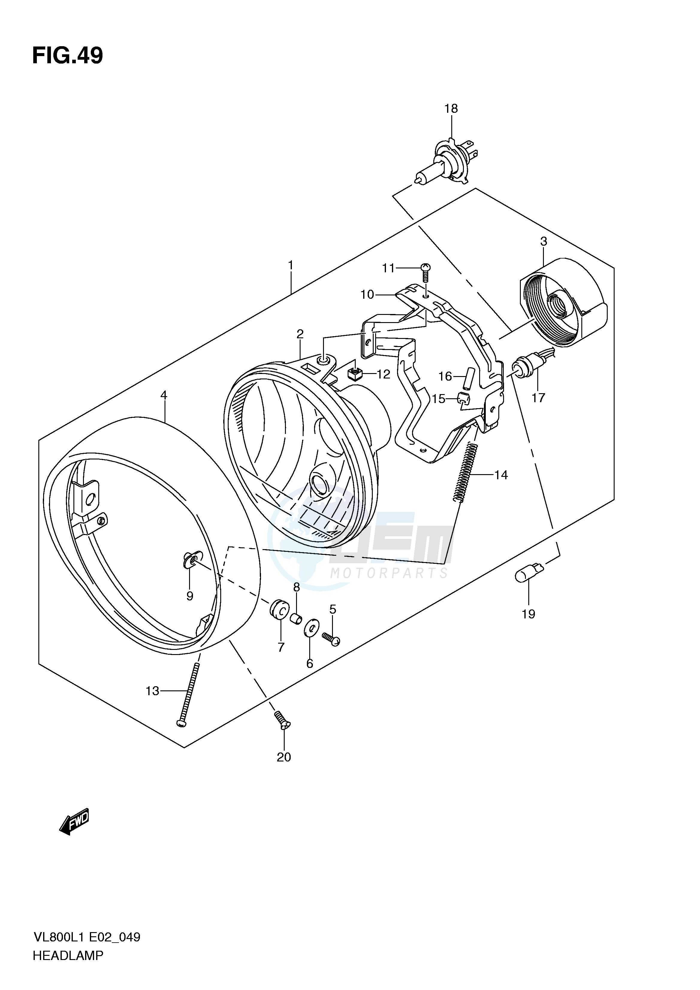 HEADLAMP ASSY (VL800CL1 E2) blueprint