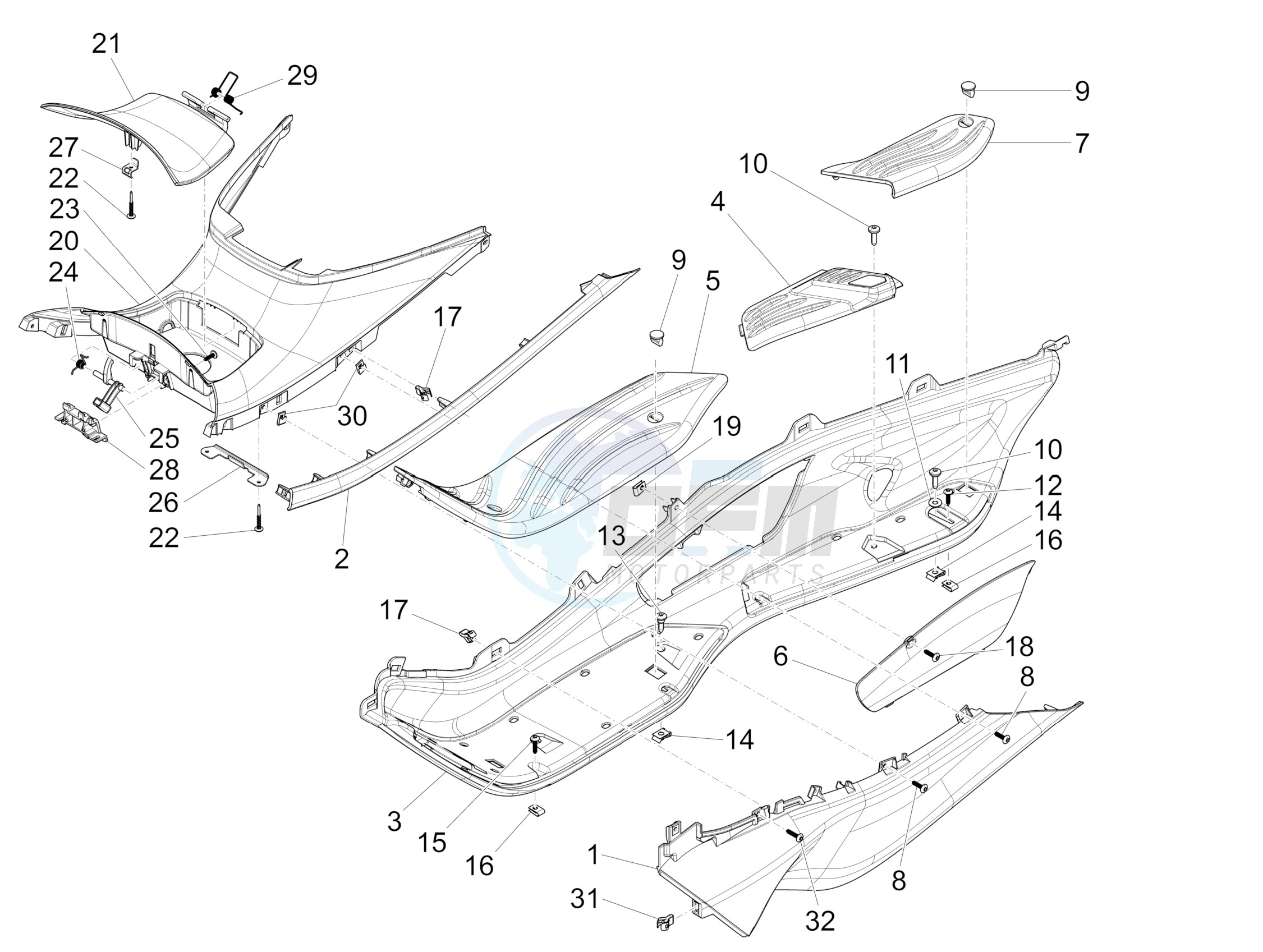 Central cover - Footrests blueprint