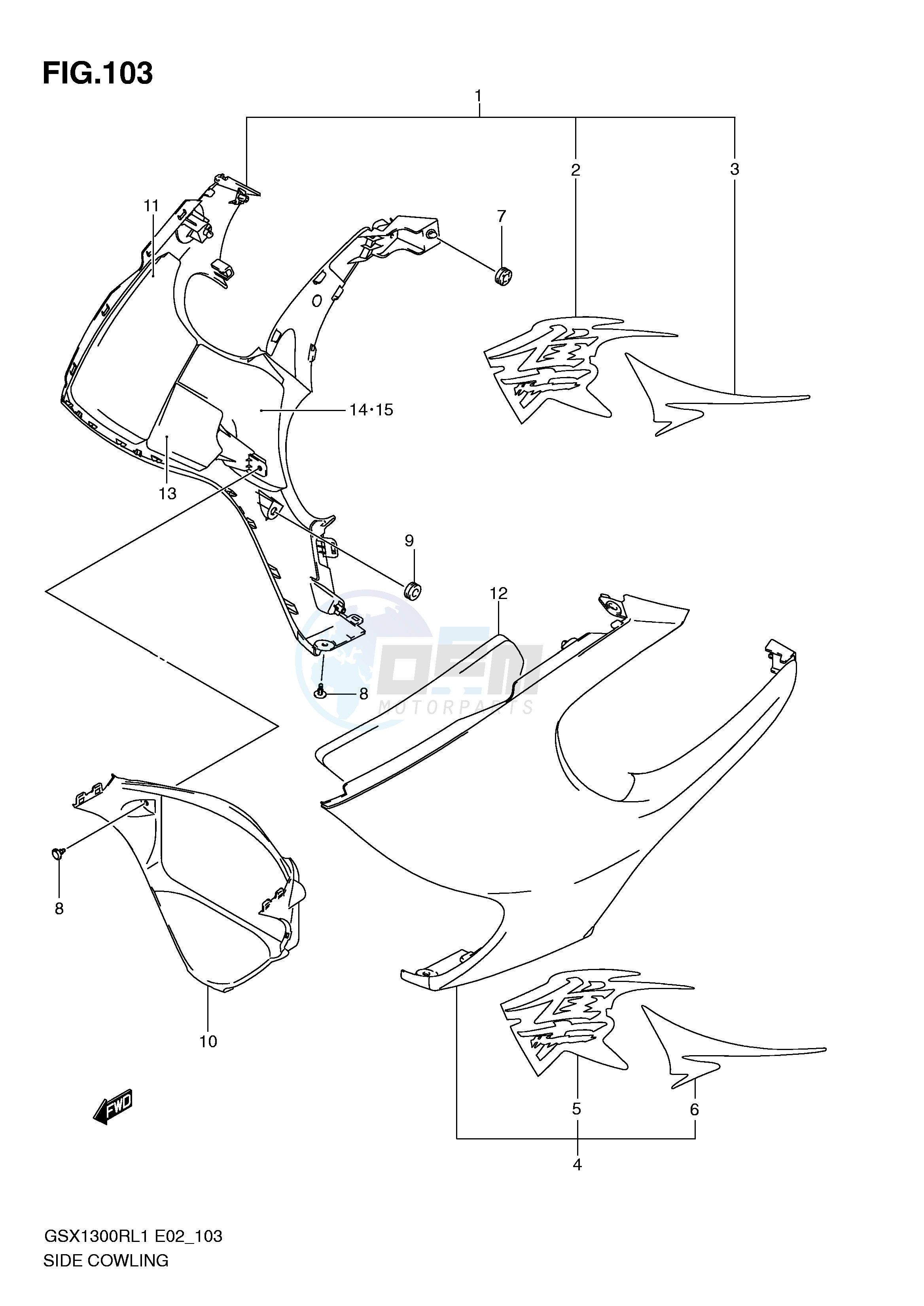 SIDE COWLING (GSX1300RL1 E51) blueprint