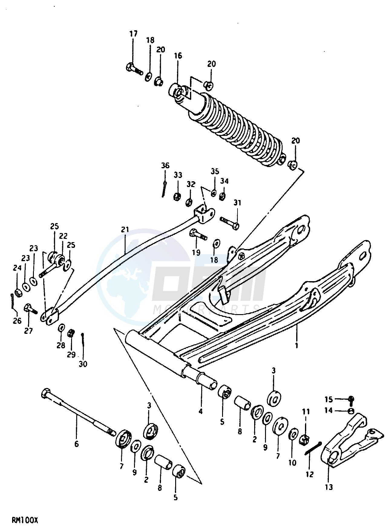 REAR SWINGING ARM (RM100T, RM100X) blueprint