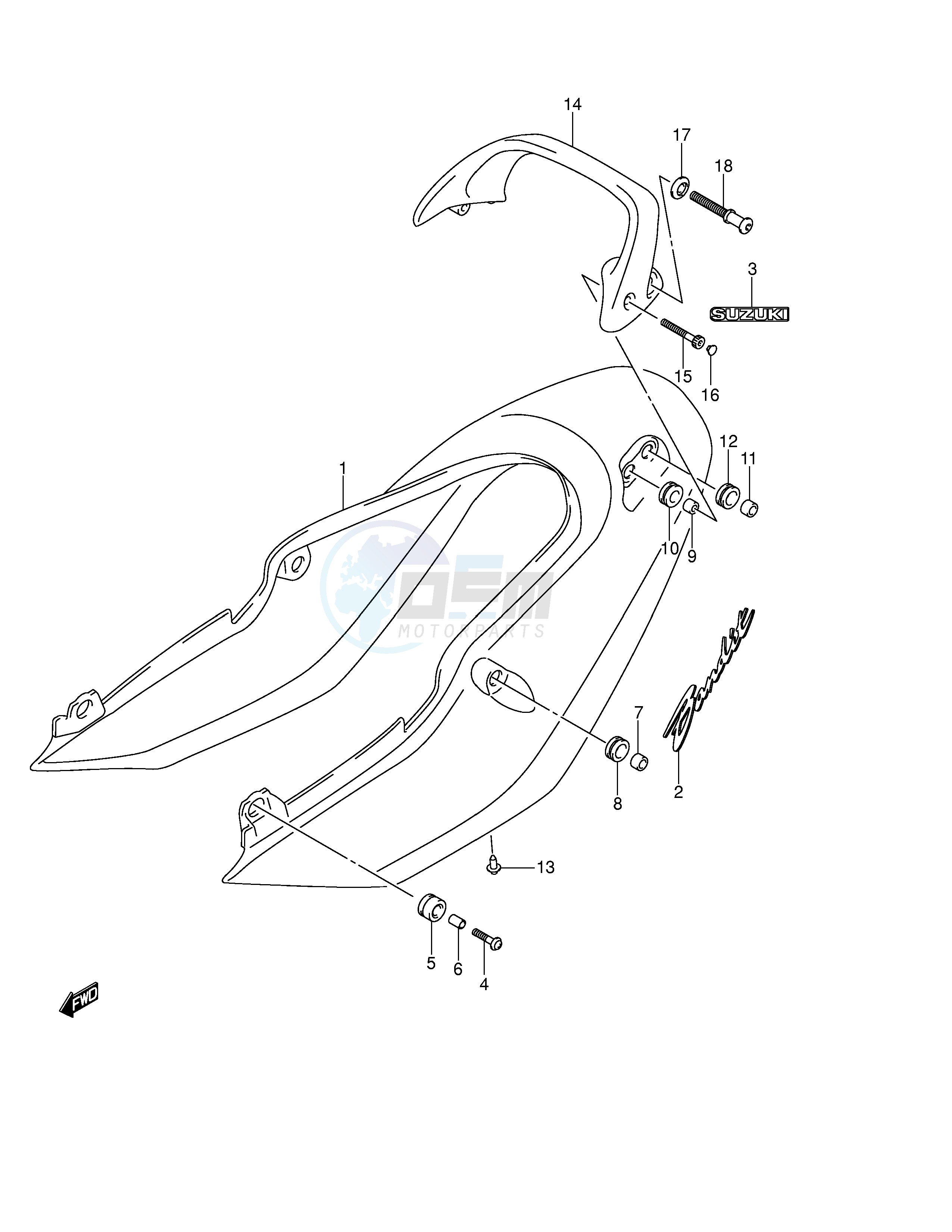 SEAT TAIL COVER (GSF600K4 UK4) blueprint