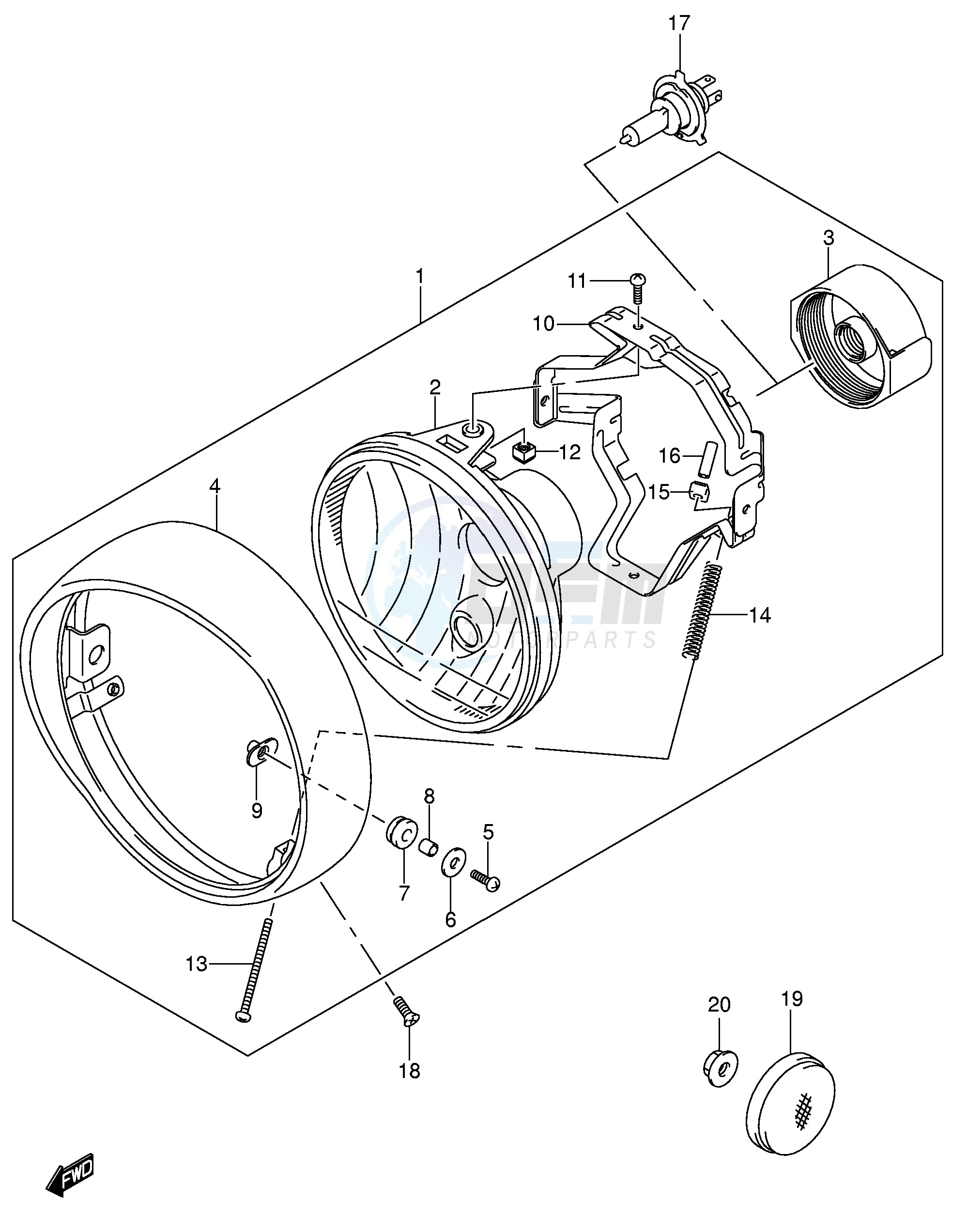 HEADLAMP ASSY (MODEL K5 E24) blueprint