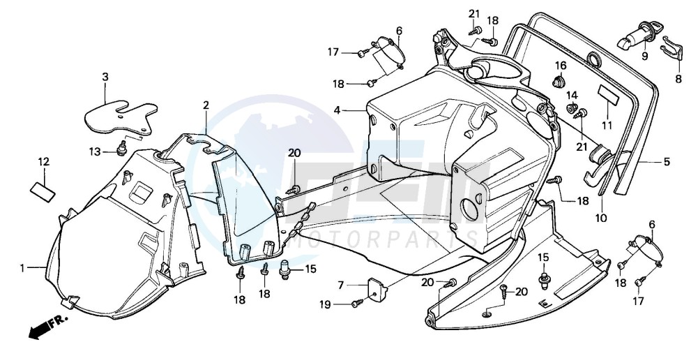 FRONT FENDER/LEG SHIELD (CH125J/L/M/N/P/R) blueprint