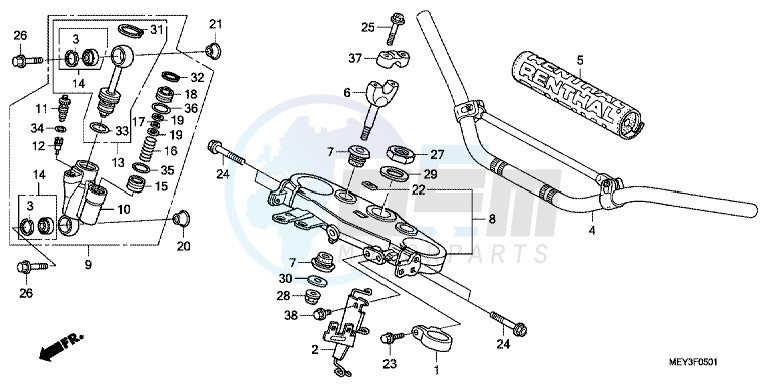 HANDLE PIPE/TOP BRIDGE (CRF450X8,9,B,C,D) blueprint