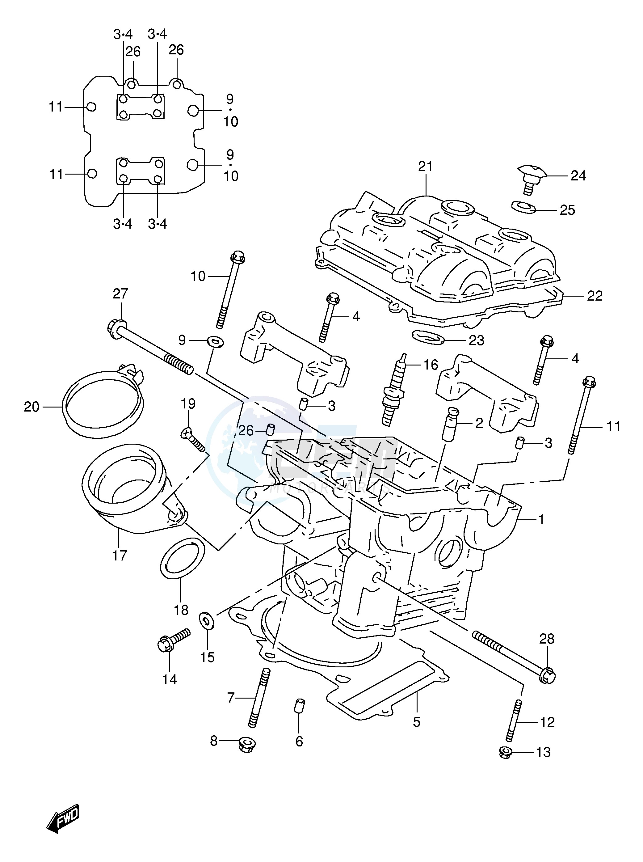 REAR CYLINDER HEAD (MODEL W X Y K1) blueprint