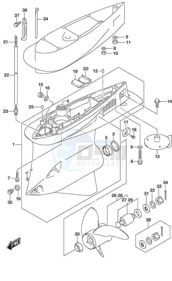 Gear Case S/N 610001 to 612132 blueprint