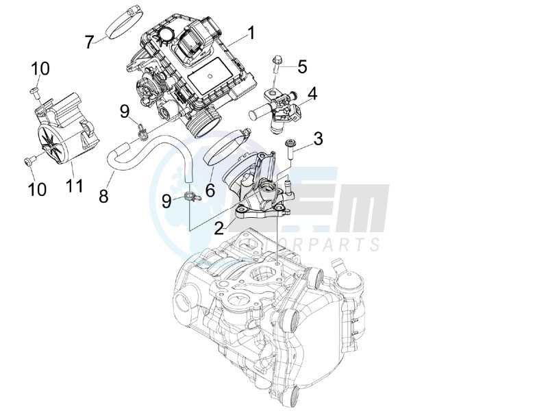 Throttle body - Injector - Union pipe blueprint