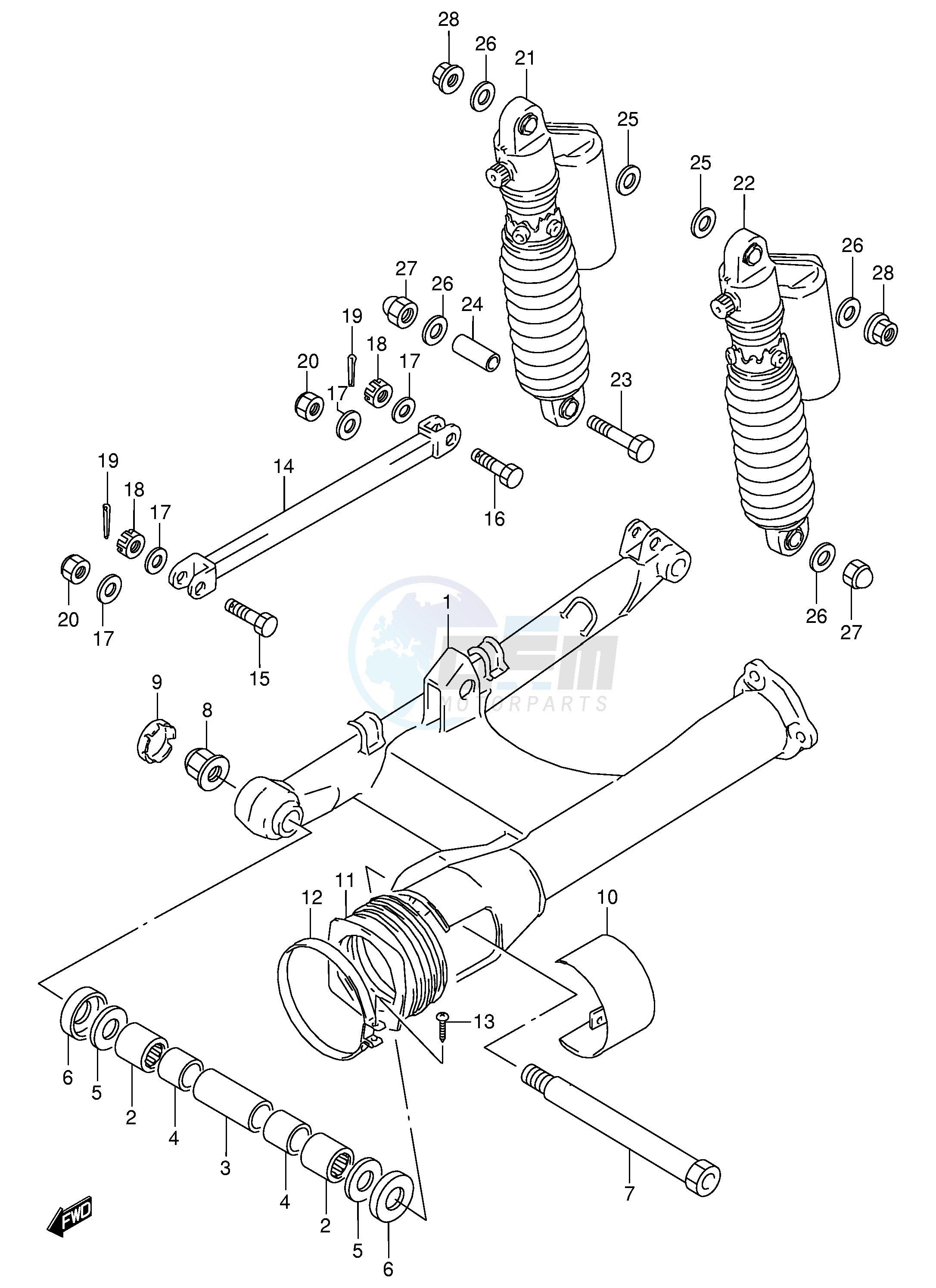 REAR SWINGING ARM (SEE NOTE) blueprint