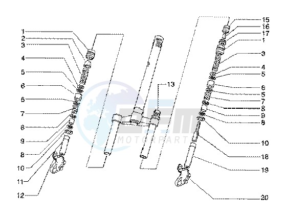Front fork component parts (model 97-98-99) blueprint