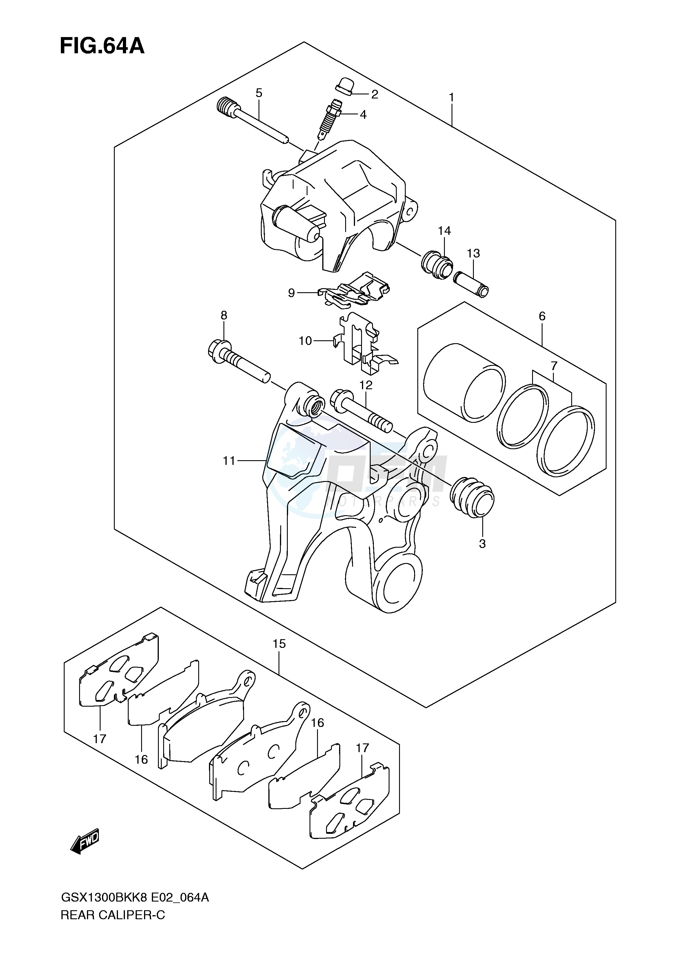 REAR CALIPER (GSX1300BKAK8 AU2K8 AK9 AUFK9 AL0 AUFL0) image